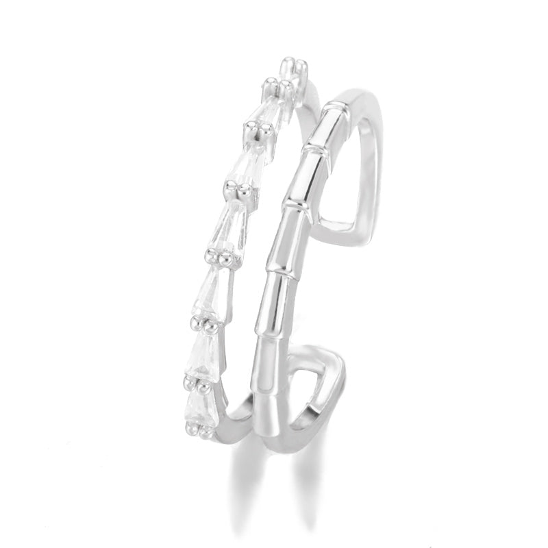 Golden Bamboo Ring Double Layer Ladies Zircon