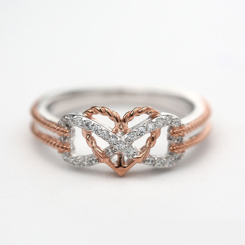 Rose Two-color Cross Love Girl Ring